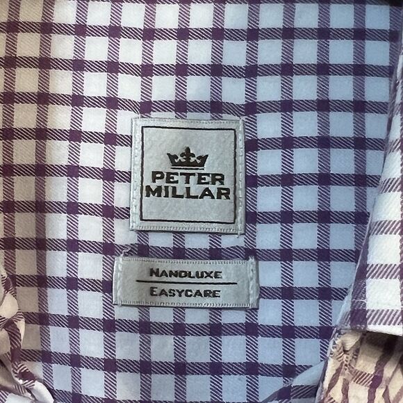 Peter Millar Shirt Men Medium Nanoluxe Purple Check Long Sleeve Button Up Preppy - Picture 3 of 7